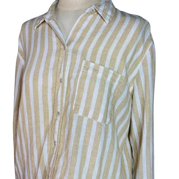 Linen Stripe Button Up Shirt Long Sleeve Universal Thread - Picture 3 of 6